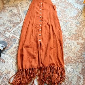 Fringed Button-Down Orange Dress